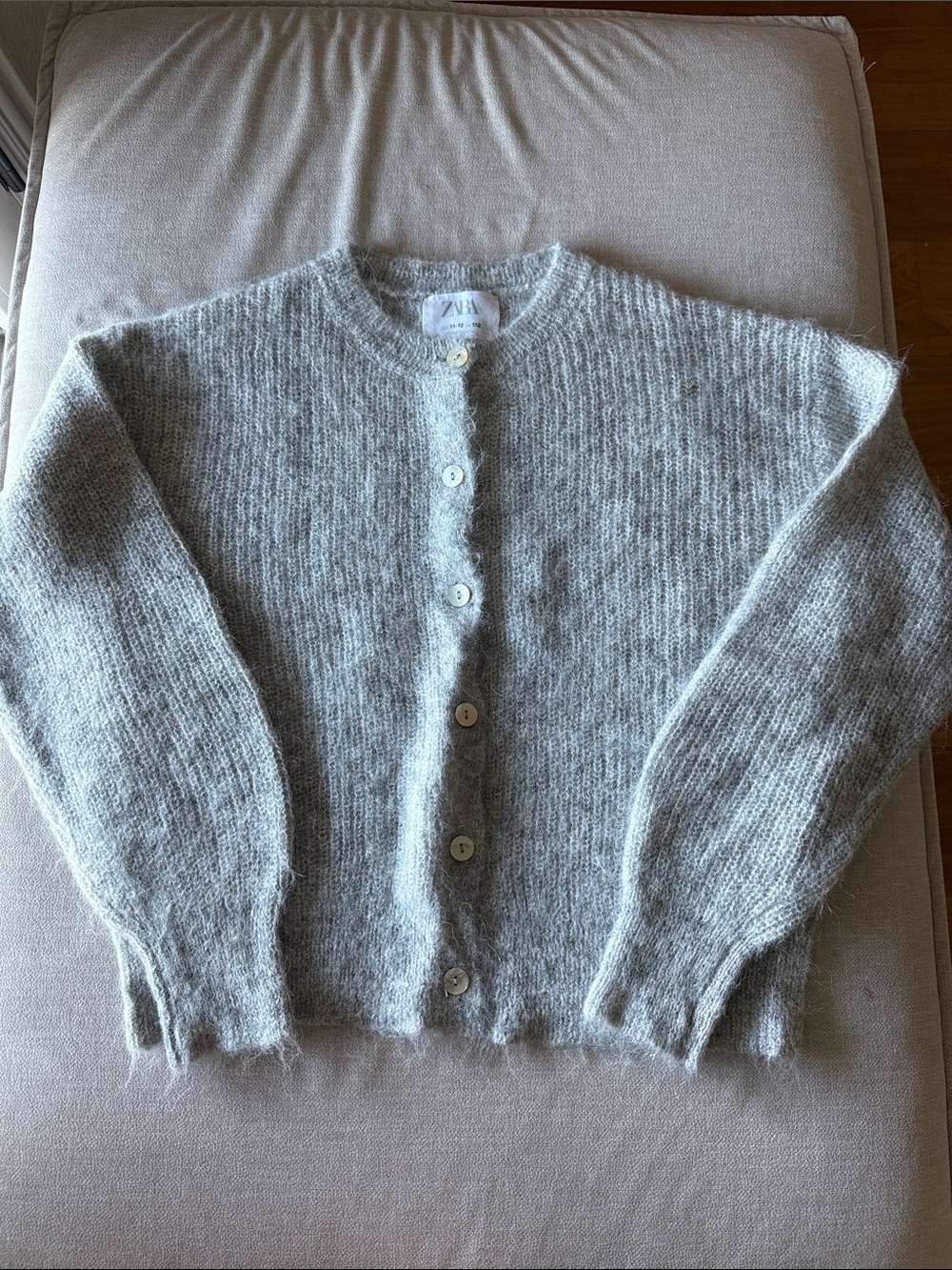Girls Zara Light Gray Mohair Blend Button-Up Cardigan